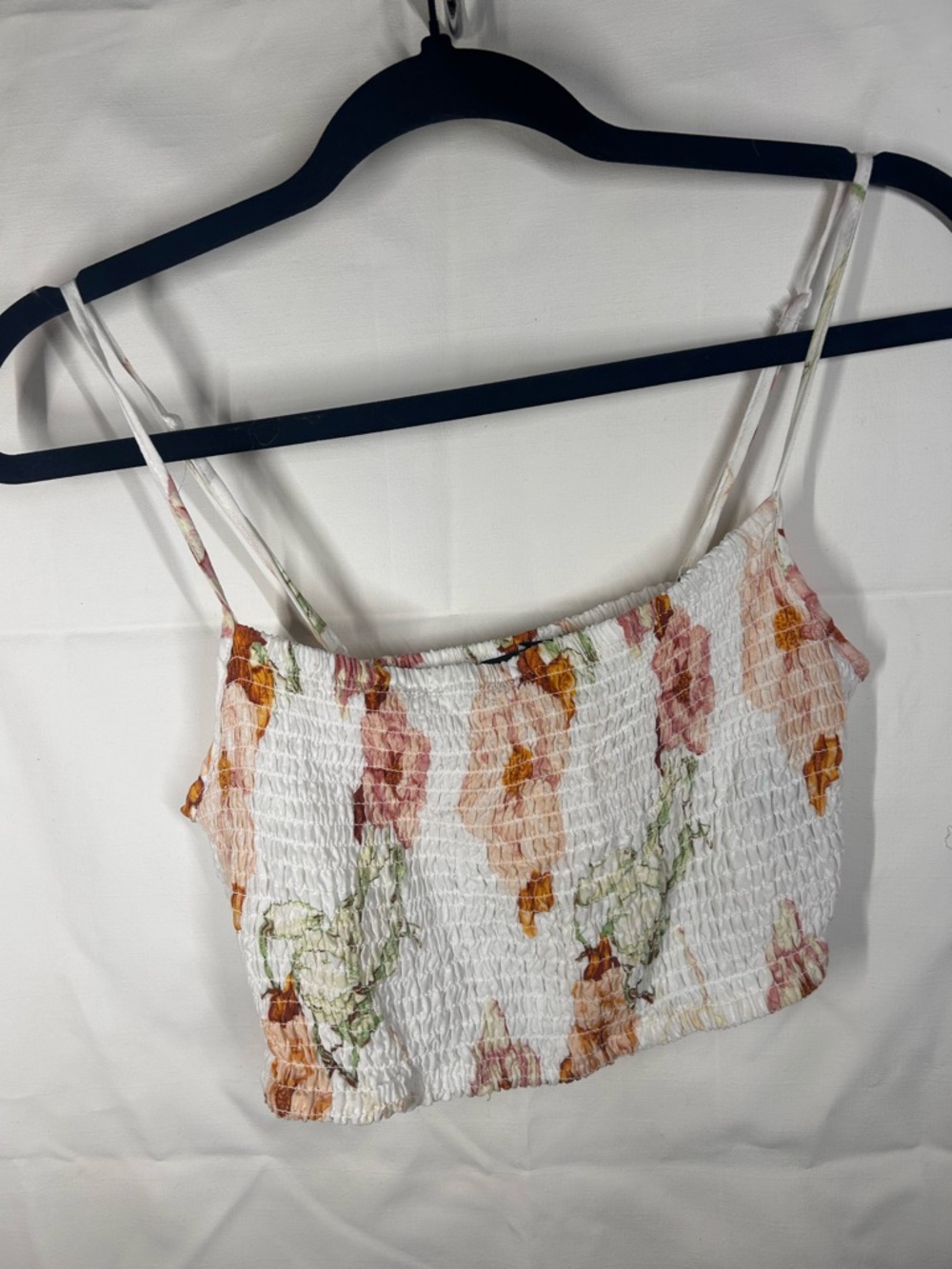 Floral Smocked Crop Tank Top - White/Pink fairy cottage feminine flirty summer